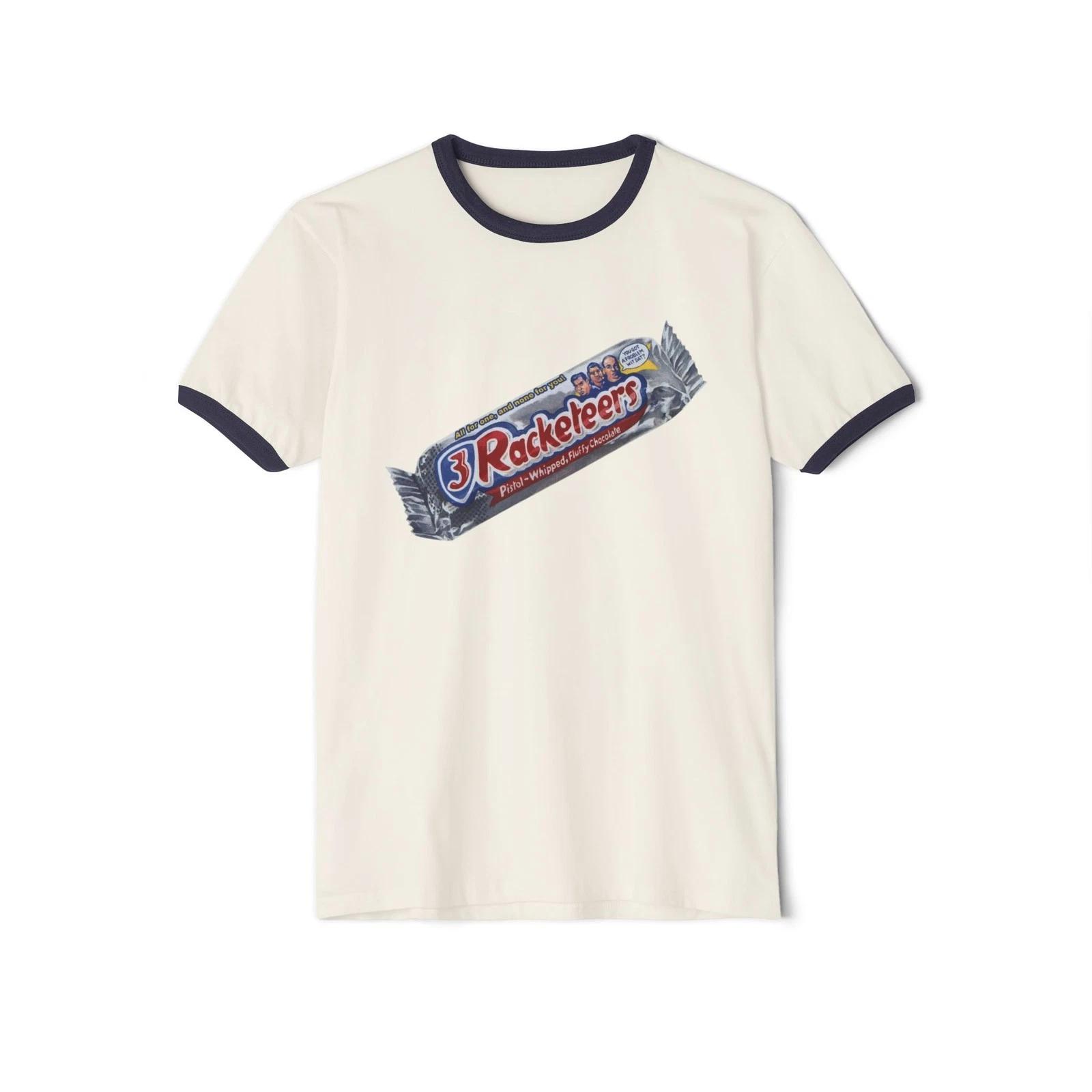 Wacky Packages 3 Racketeers Candy Bar Printed Ringer T shirt Musketeers Parody L