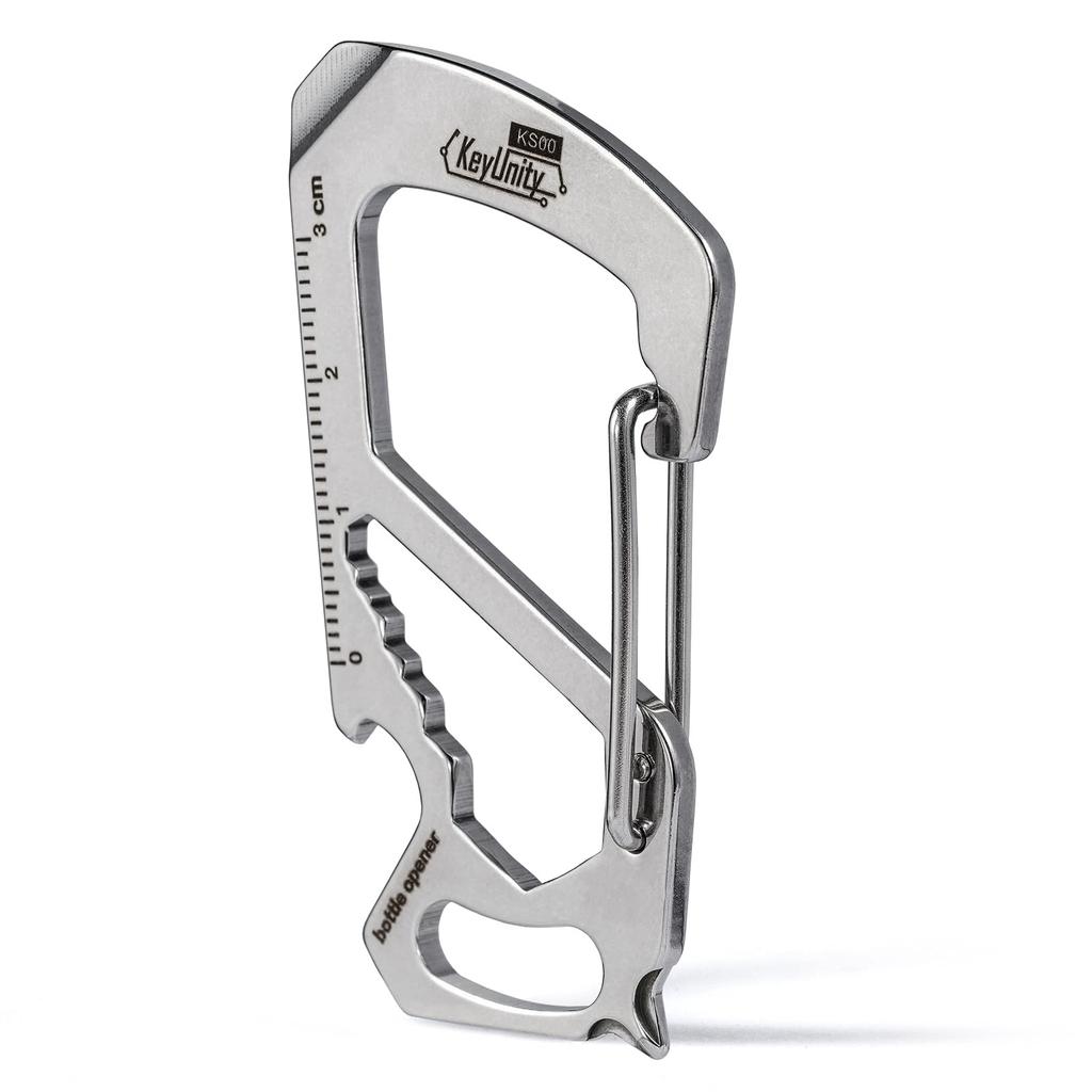 KeyUnity KS00 Keychain Multi-Tool Screwdriver Small Carabiner 420 Stainless Steel 7-in-1 Tool Mirror Finish Silver EDC Tool (Wrench + Cross