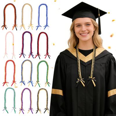 Handgefertigte Bandseil Klasse Schule College High School Abschluss Doppelhalskette Leis Glückwunschparty Geschenke Schleifenverschluss Schmuck Für Frauen Männer