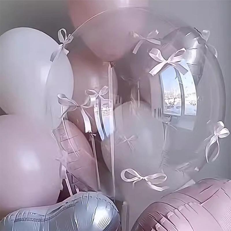 24 Inch Transparent Bobball Bow Ribbon Balloon Set Valentine'S Day Engagement Birthday Party Decoration