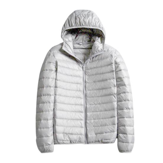 Winter Herenjas Ultra Lichtgewicht Capuchon Effen Kleur Dunne Katoen Gevoerd Rits