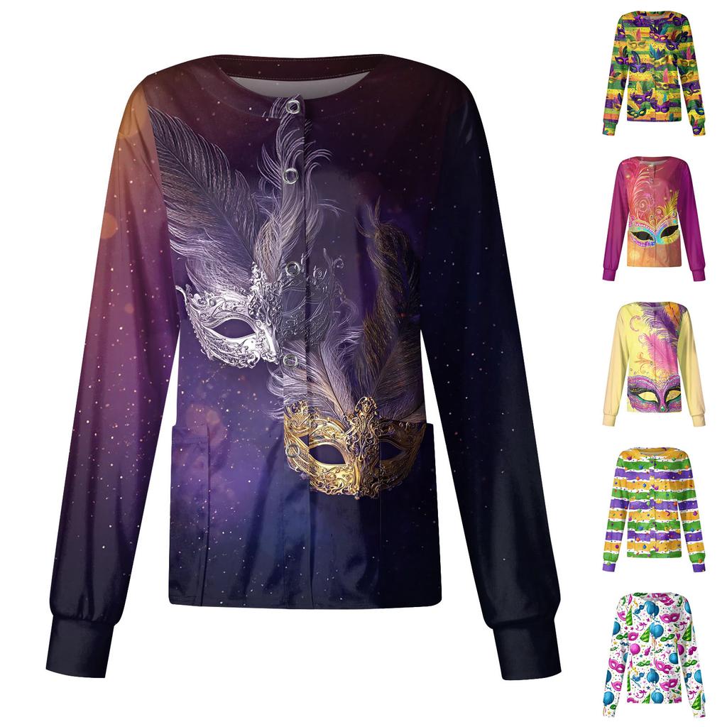 Women's Casual Long-sleeved Single-breasted Printed Protective Clothing Cardigan Top