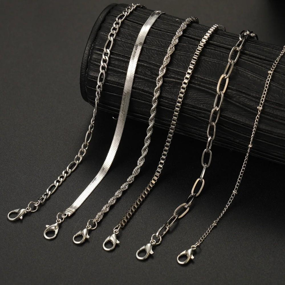 5/6Pcs Multi-layer Cuban Chain Bracelets Gold Color Metal Chain Bangles Chain Bracelet Set Jewelry