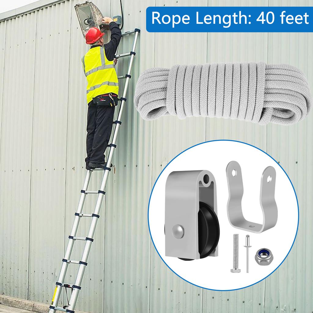 Extension Ladder Pulley Kit 40Ft Telescopic Ladder Rope and Pulley Kit AC30-2 Extension Ladder Rope Replacement for Pulley