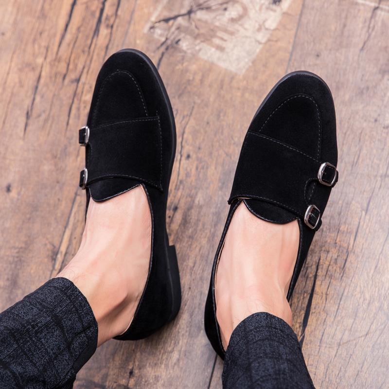Trend Mens Suede Leather Driving Shoes Brand Designer Male Pointed Monk Strap Wedding Party Dress Formal Footwear Zapatos Hombre