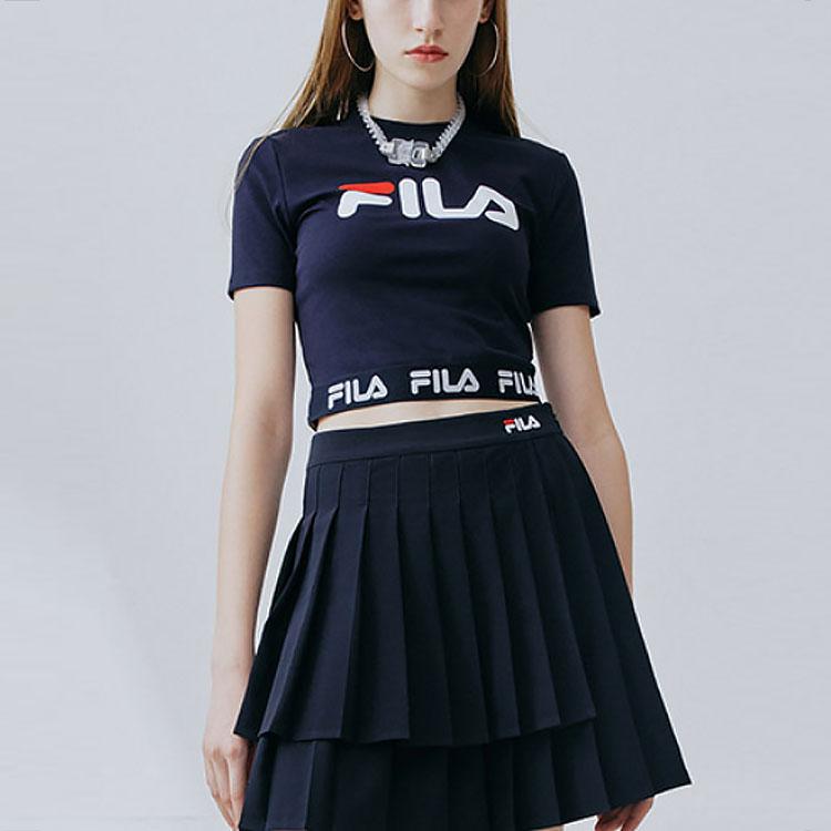 FILA Logo Print Sports Round Neck Short Sleeve T-Shirt Women Tops Legend-Blue F11W138105FNV