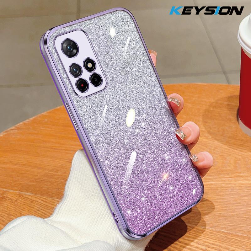 KEYSION Luxury Plating Glitter Phone Case for Redmi Note 11 Pro 11S 5G 11 Pro+ 5G Transparent Soft TPU Shockproof Cover