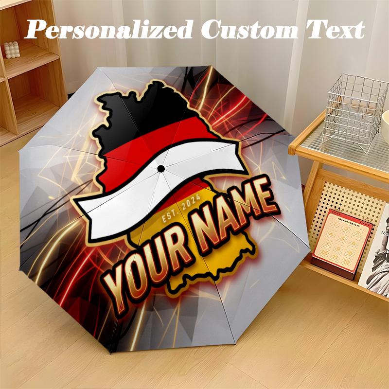 8 Rib Auto Folding Umbrella Germany national football team Print Custom Name Text Portable Rain Gear