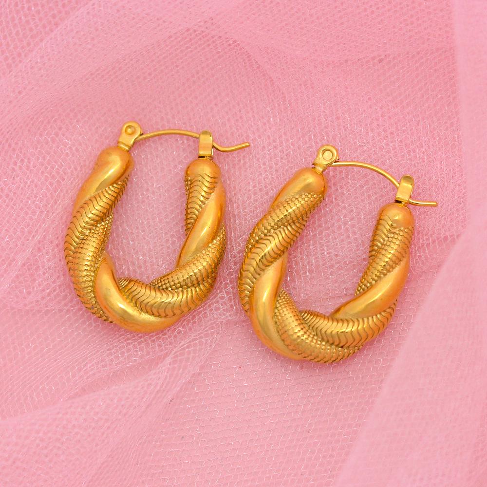 Elegant Oval U-Shaped 18K Gold-Plated Stainless Steel Earrings
