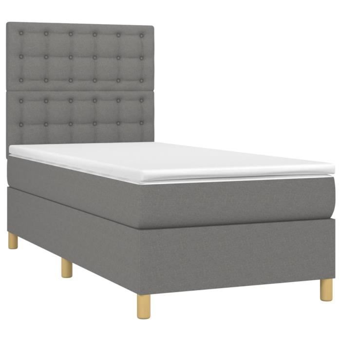 VidaXL Lit à sommier tapissier avec matelas Gris foncé 90x200 cm Tissu - Modèle 3142626