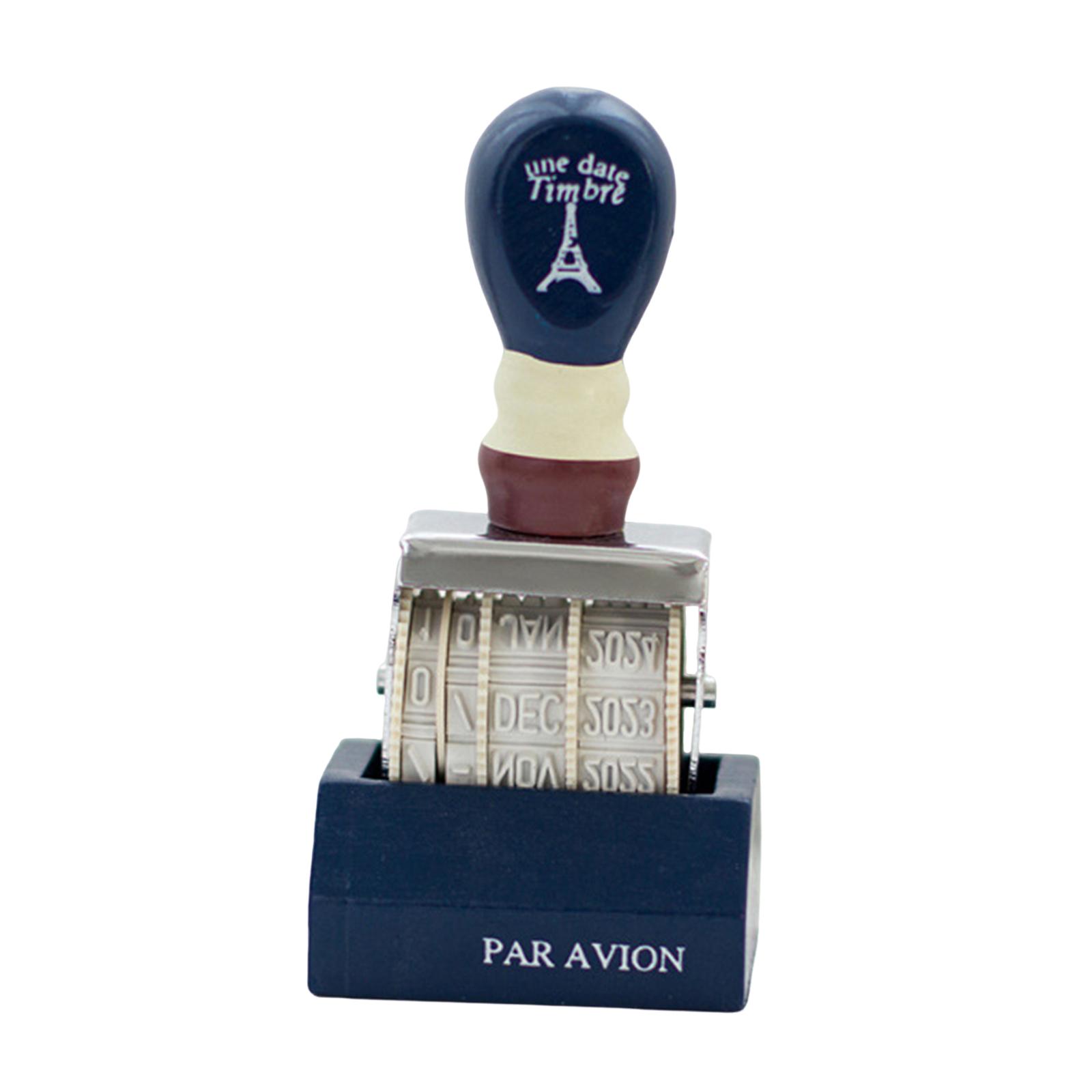 

Роликовый штамп даты с регулируемыми цифрами, роликовый штамп с деревянной ручкой и основанием для изготовления ежедневников, самодельных украшений для ежедневников синий