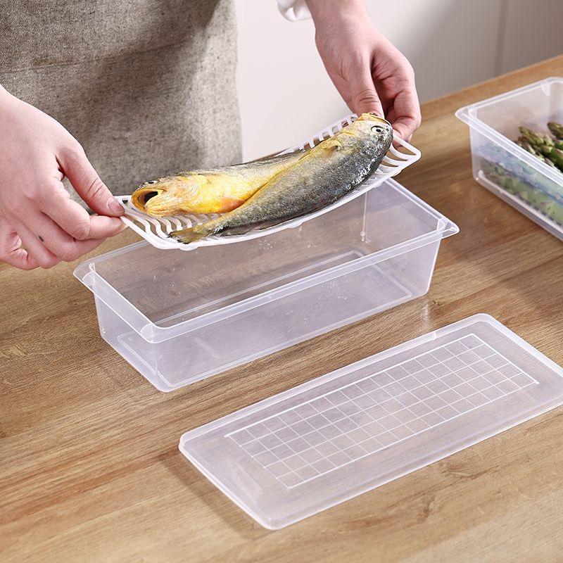 Refrigerator Storage Box Clear Fridge Organizer Fresh Vegetable Fruit Box Drain Basket Food Storage Container Kitchen Organizer