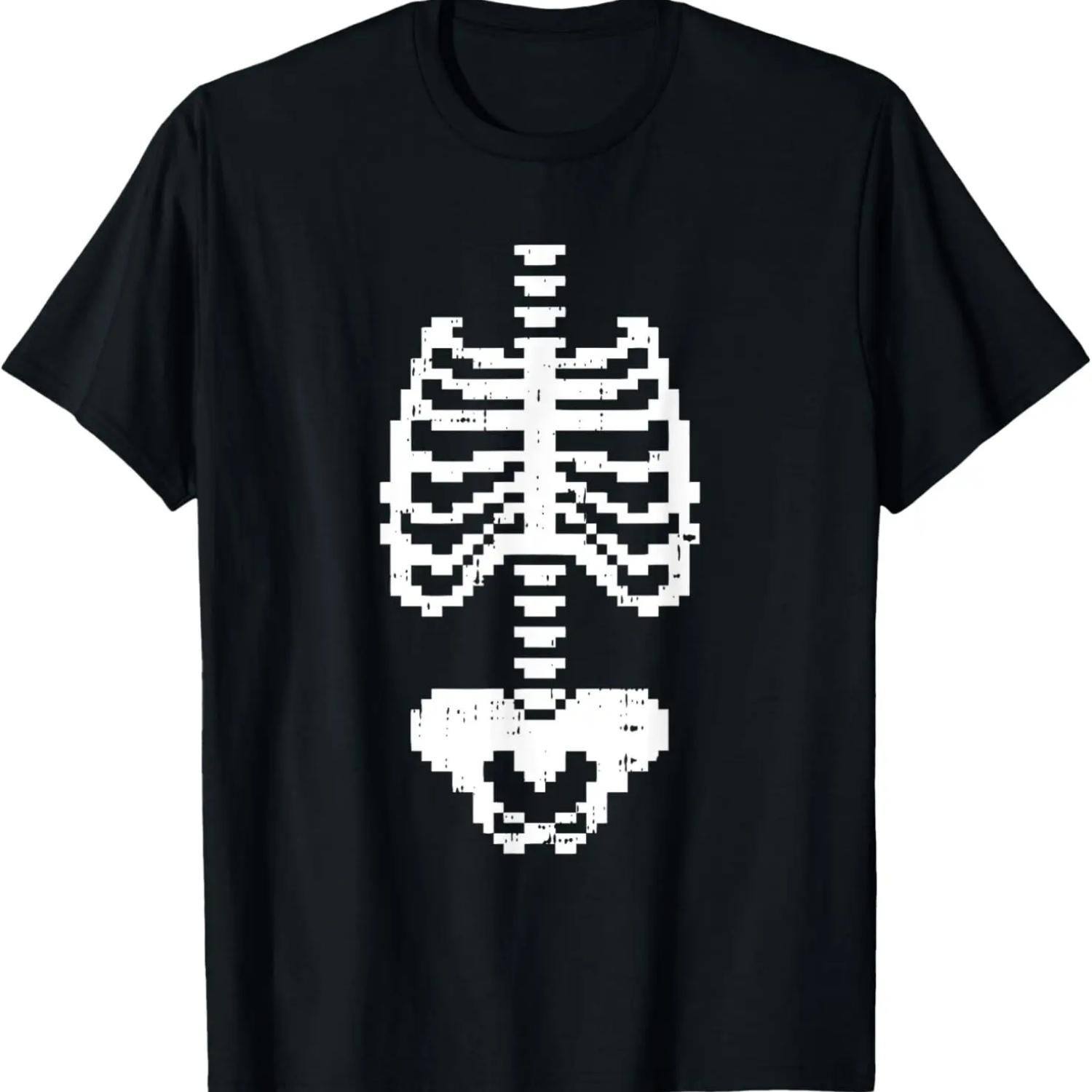 Rib Cage Pixel Halloween Costume 8-Bit Skeleton Gaming Gamer T-Shirt S чёрный