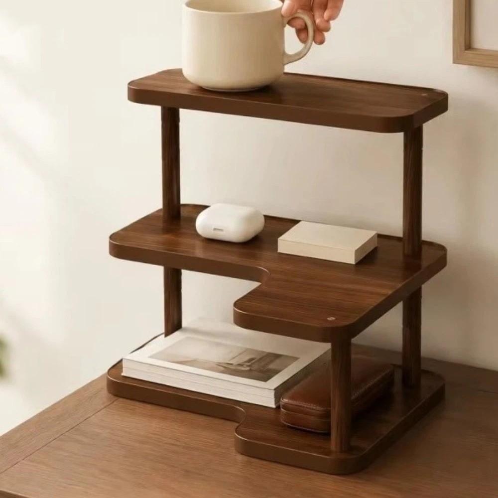 Rounded Edges Corner Desktop Shelves L-Shaped Cup Storage Rack Perfume Display Stand Coffee Corner