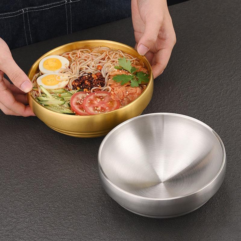 Stainless Steel Bowl Double Layer Thickened Large Capacity Noodle Bowl for Cold Noodles Ramen Mixing Rice Soup Bowl