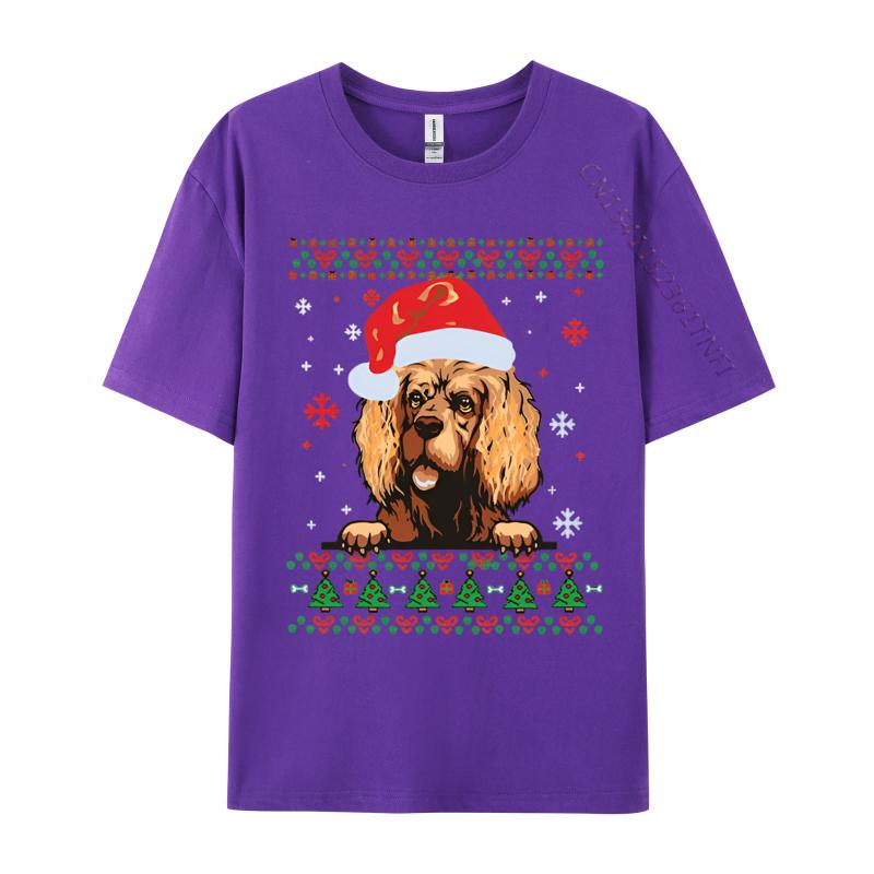 Wholesale American Cocker Spaniel Christmas Sa Tshirt Personalized Top Tshirts Cotton Blue And White Graphic T Shirts