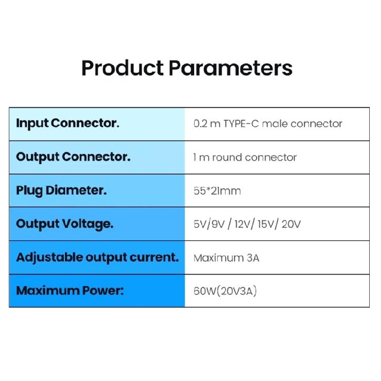 USB C to DC5521 Adapter Cable Charging Cord with 8 Adapter Plugs Optional Supports 5V to 20V for Laptops and More