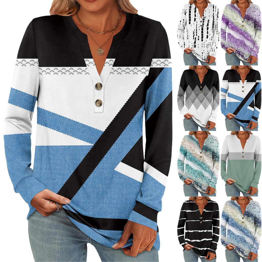 Women's Fashion Casual Printed Long Sleeve T-Shirt Pullover Top