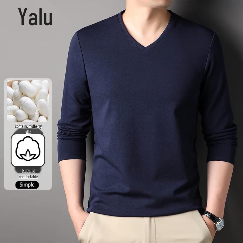 Yalu Men's V-Neck Silk Blend Long-Sleeve Tee
