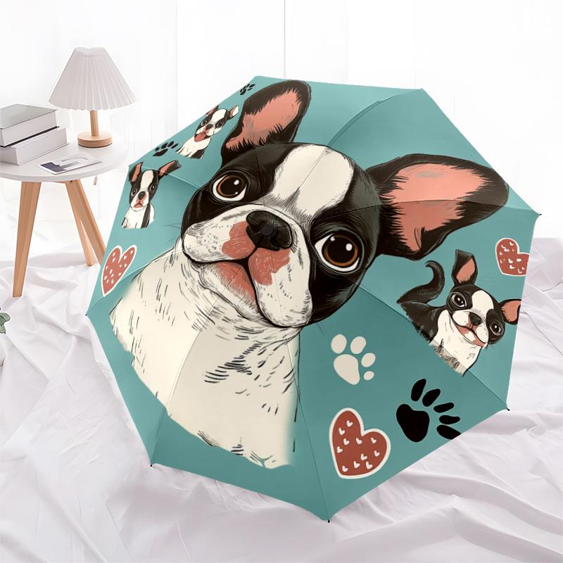 1 PC Automatic Folding Umbrella - French Bulldog Pattern, Portable & Foldable Design with 8 Ribs, Christmas Birthday Gifts