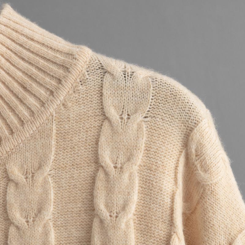 QICED Einfarbiger Pullover mit halbem Rollkragen und gedrehtem Anzug für Damen Herbst- und Wintermode Gestricktes zweiteiliges Damenbekleidungsset