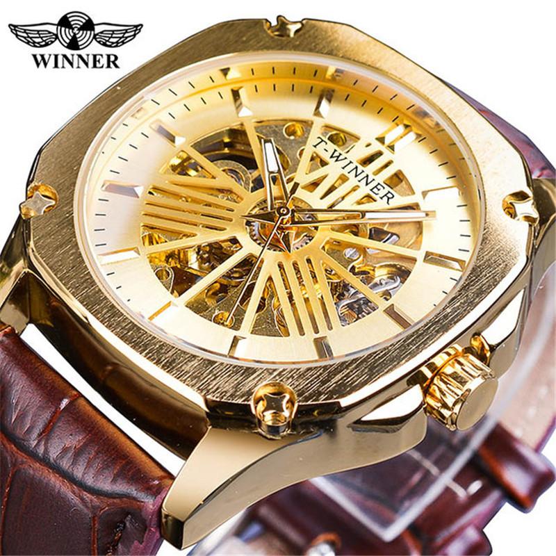 WINNER Men's Fashion Casual Hollow Out Mechanical Movement Waterproof Automatic Mechanical Watch