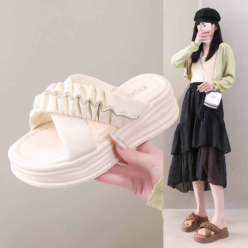Dicksohlige Hausschuhe Sommer neue Damen Cross-Cool Hausschuhe Studenten Freizeit erhöhend vielseitige dickabsatzige Hausschuhe