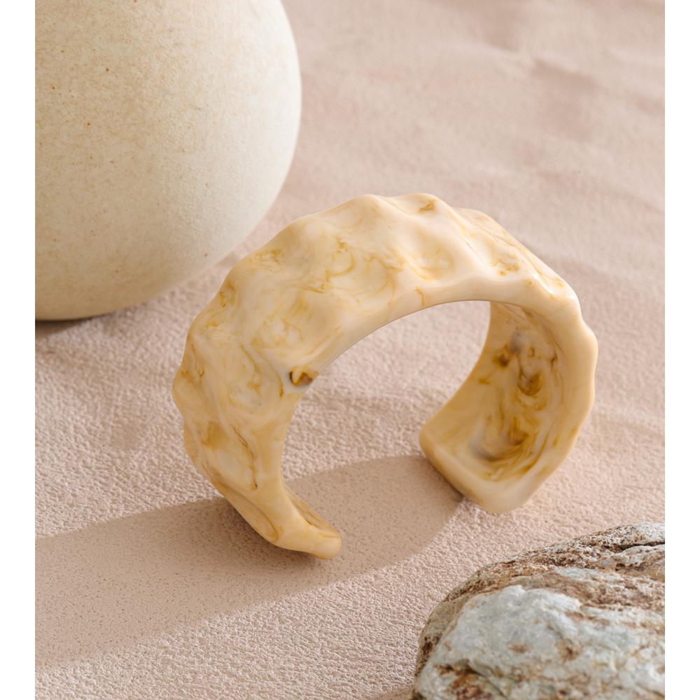 Eetit 55mm Beige Resin Acrylic Wide Cuff Statement Bracelet Bangle for Women Waterproof Trendy Fashion Jewelry Wholesale Gift