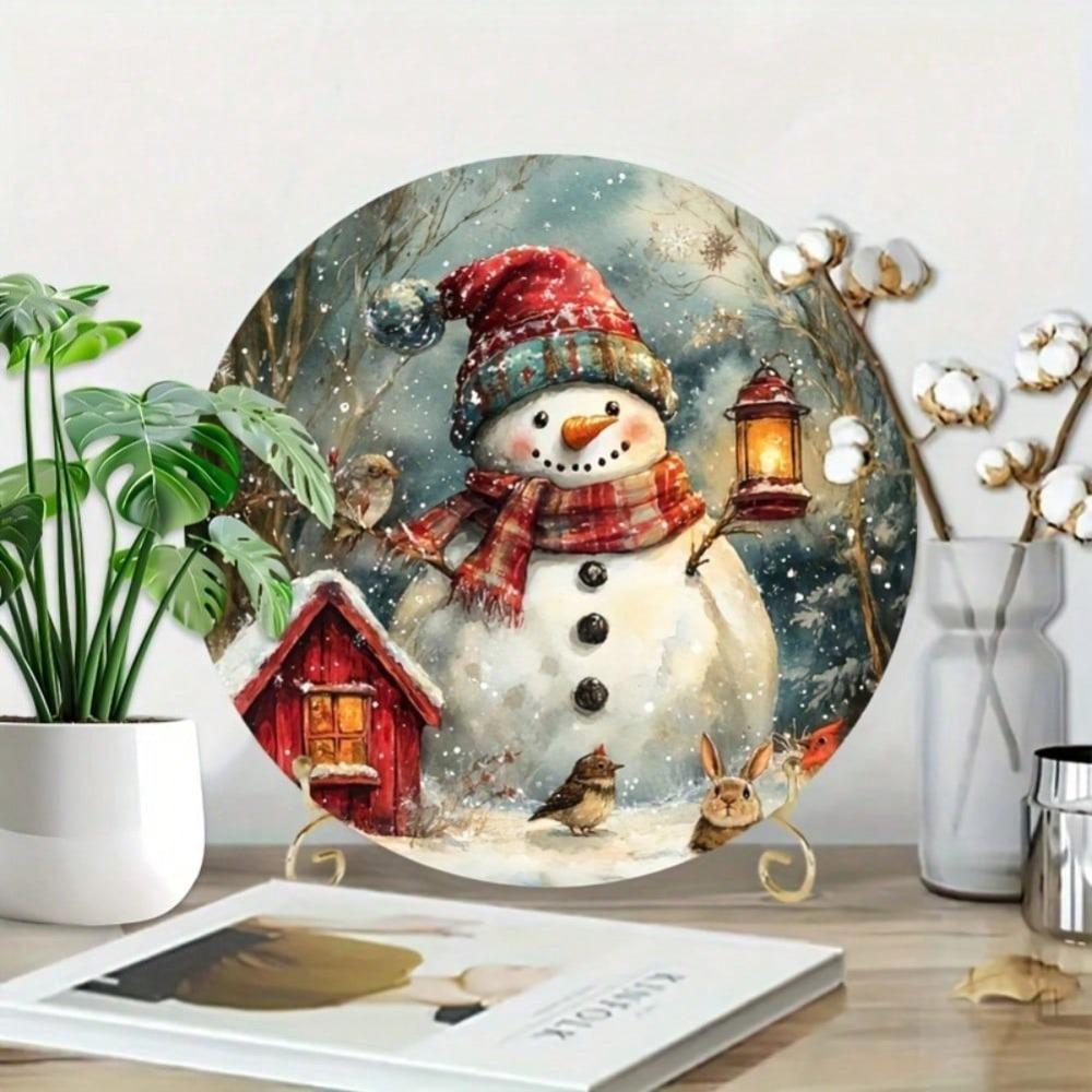 

Round Snowman Metal Tin Sign 7.87x7.87 inch Reusable Wall Art for Christmas Bar Winter Home Yard Decor Mixed Color 20x20 разноцветный