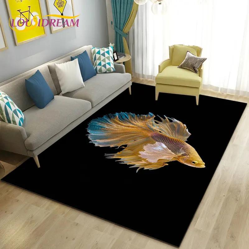 3D Balık Altın Arowana Betta Balık Alan Kilim, Oturma Odası Yatak Odası Kanepe Paspas Dekor için Halı Kilim, Çocuk Oyun kaymaz Zemin Mat