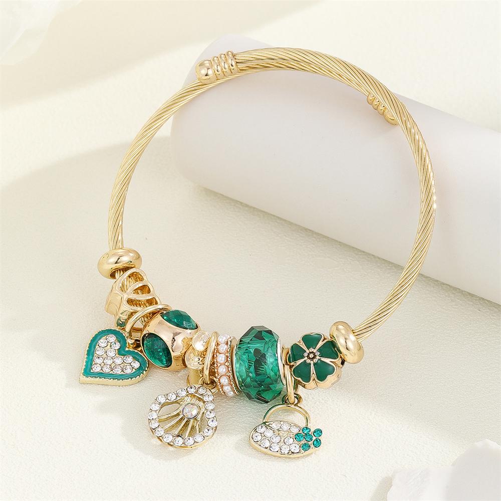 New Panjiaduola Fashion Versatile Rhinestone studded Stainless Steel Heart Pendant Adjustable Bracelet for Couples