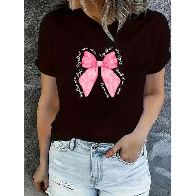 Grafikdruck T-Shirt, Kurzarm Rundhals Lässiges Oberteil für Sommer & Frühling, Damenbekleidung