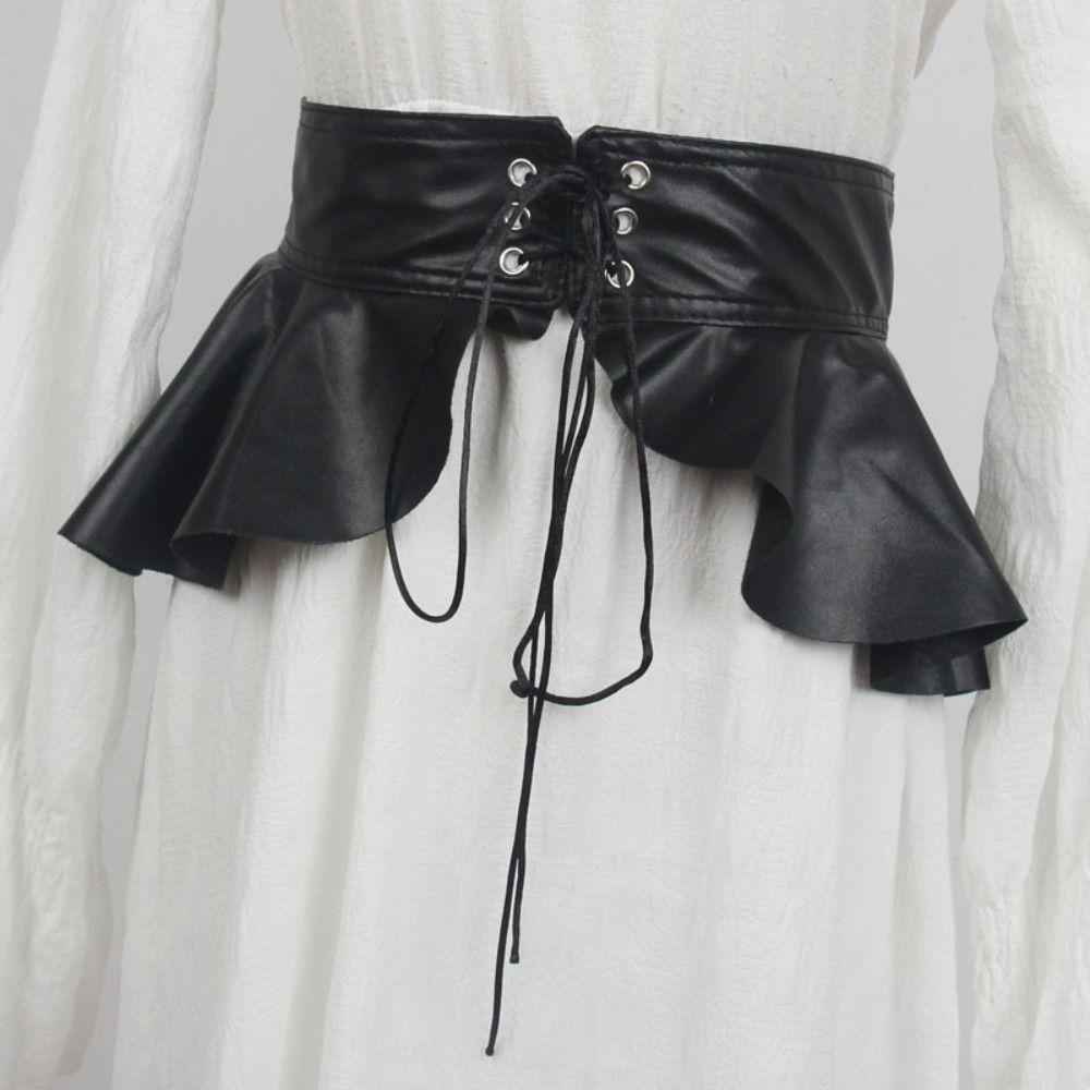 PU Leather Female Waistband Dress Girdle Wide Waist Belt Personality Cummerbunds with Skirt  Women