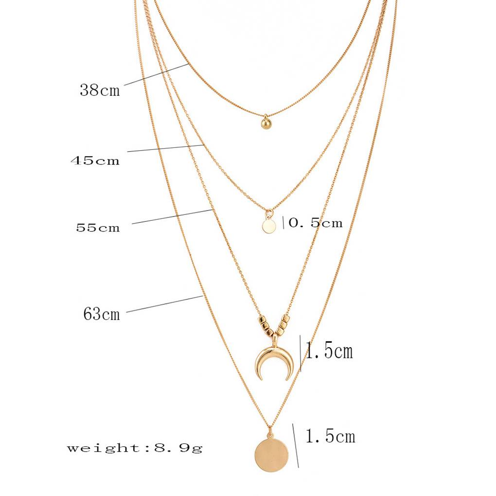 Retro Women Gold Layered Necklaces Personalized Girl Simple Style Long Pendant Chain Bohemian Geometric Choker Set