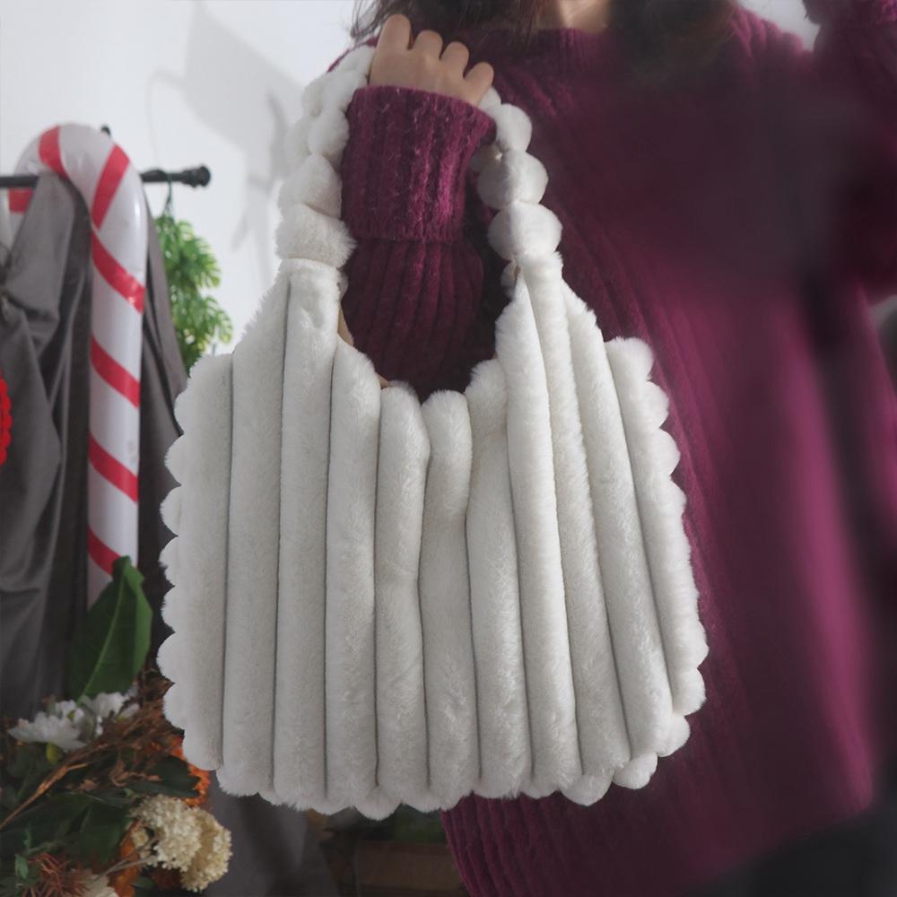 Solid Color Plush Handbag Korean Style Plush Shoulder Bag Kawaii Plush Tote Bag Female/Girls