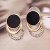 Yousheng 1 Paio Orecchini a Lobo Multi-strato 3 Cerchi Rotondi Cerchio Nero Regalo Gioielli di Moda Strass Scintillante Orecchini da Donna per Uso Quotidiano