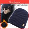 Fleece Winter Warm Mens Thicken Lined Knitted Woolen Hat Fashion All Match Korean Style Solid Color Beanie