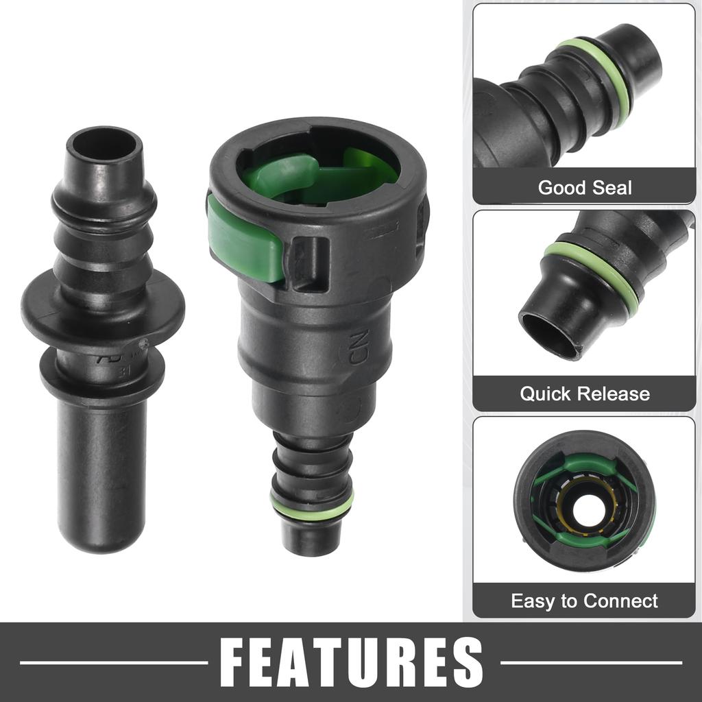 A ABSOPRO Car Fuel Line Hose Quick Release Connector Kit Straight 11.8mm SAE To 5/16" 8mm Hose Plastic Green