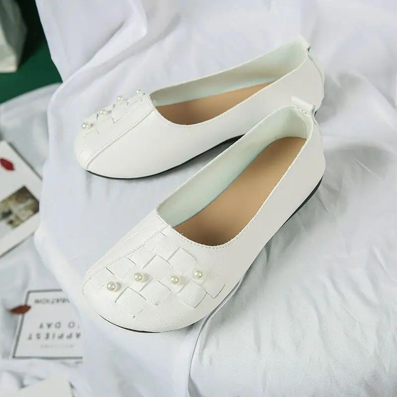 Fashion Shoes for Women Shallow Mary Jane Round Toe Slip-on Soft Bottom Woman Flats Lastest Korean Style Genuine Mark Cheap Liquidation