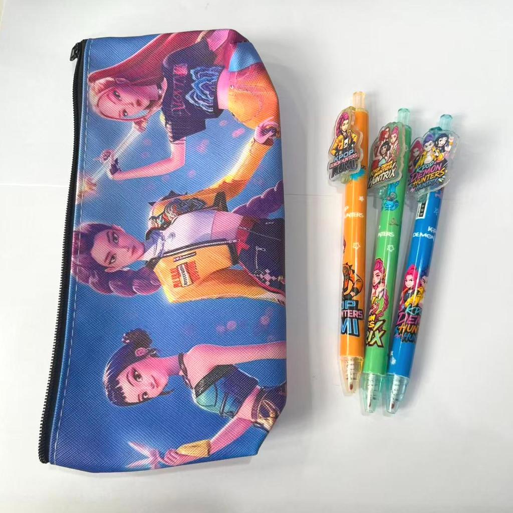 Cute Demon Hunters Anime Characters Large-Capacity Zipper Pencil Case for Students, Kids' School Study Stationery Bag