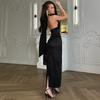 Women's Halter Neck Satin Maxi Dress Crisscross Cutout Elegant Party Evening Gown