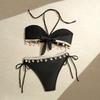 1011 New European and American Sexy Fashion Shell Jewelry Beach Seaside Lace-up Neck Split Swimsuit