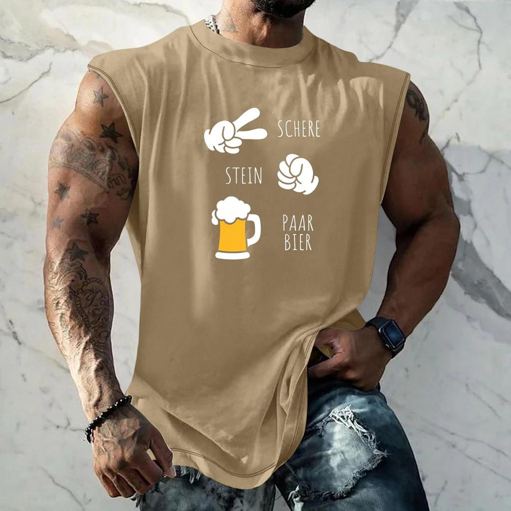 Men Sleeveless Tank Top Loose Fit Textured Pattern Printed Vest Casual Sports Streetwear Summer Holiday Daily Wear