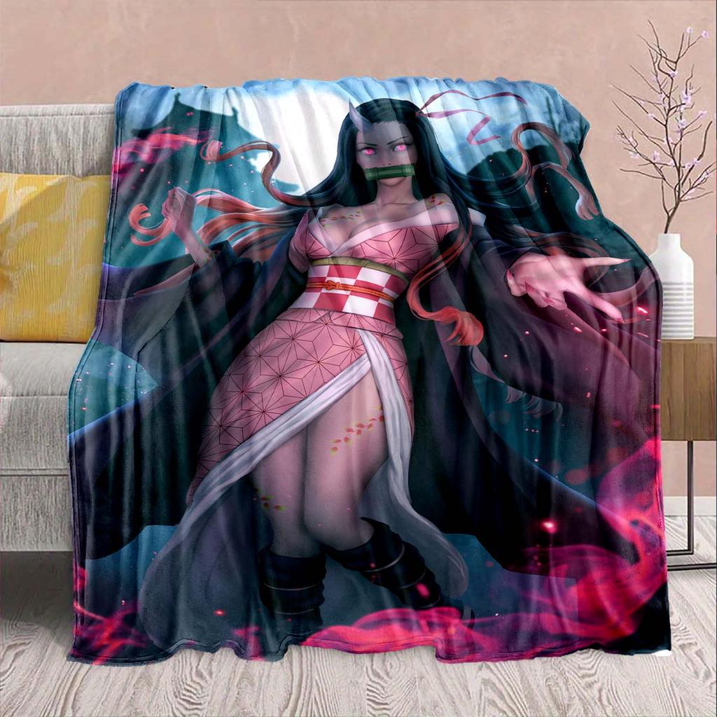 Demon Slayer Anime Flannel Blanket - Soft Warm Perfect for Sofa, Bedding Camping Travel Office Home Decor -QJY