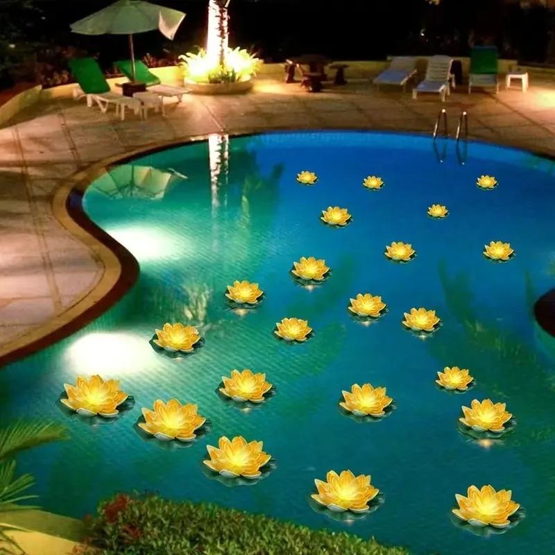 LED Solar Lamp Simulation Lotus Outdoor Waterproof Pond Floating Decoration Light Yard Pond Garden Colorful LED Wishing Lantern