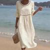 Summer Hollow Out Lace Loose Dress Fashion Women New Elegant Casual Round Neck Party Dresses Short Sleeve Casual Solid Color A-line Women's Dress