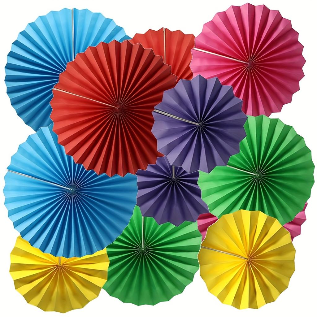 12 Pieces Colourful Hanging Paper Fan Decoration, Round Pattern Paper Garland Set for Party Birthday Wedding Accessories