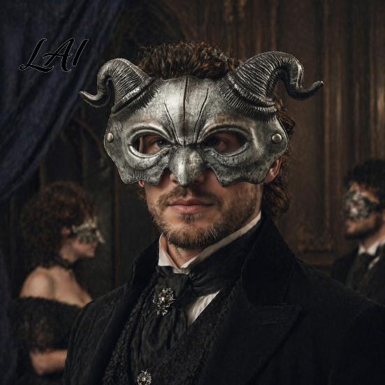 Gothic Cosplay Mask Halloween Ram Horn Demon Mask Horror Devil Half Face Lightweight Masquerade for Costume Party Half-face