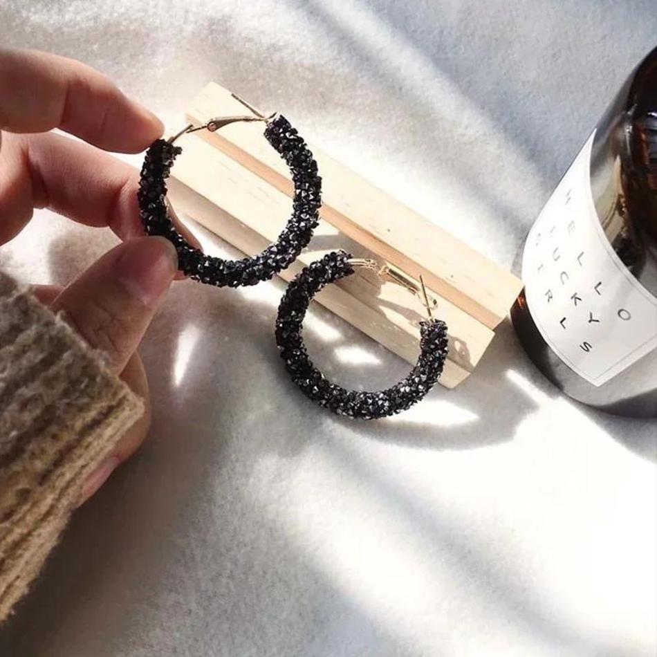 1 Pcs Geometric Round Shiny Rhinestone Big Earring Jewelry Accessories Gifts Women Summer Fashion Charm Crystal Hoop Earrings