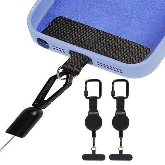 Zatahovací poutko na telefon s klipem na opasek 60cm ocelové lanko klip na telefon proti krádeži a pro hands-free použití univerzální venkovní dobrodružné příslušenství pro telefon
